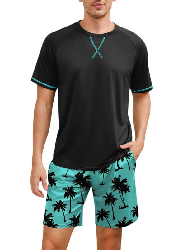 Marvmys Mens Pajama Set Cotton Summer Pjs Short Sleeve Sleepwear Lightweight Pajamas 2 Pieces Loungewear with Pockets S-2XL