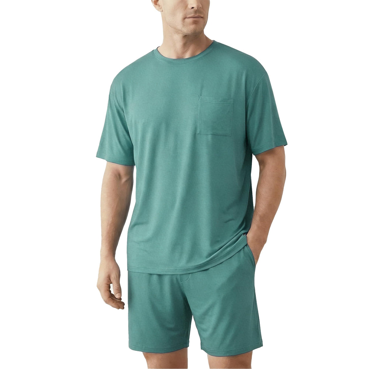 Mens Pajamas Set Cooling Viscose Made from Bamboo: Short Sleeve Shirt and Shorts, Soft Sleepwear Loungewear Summer