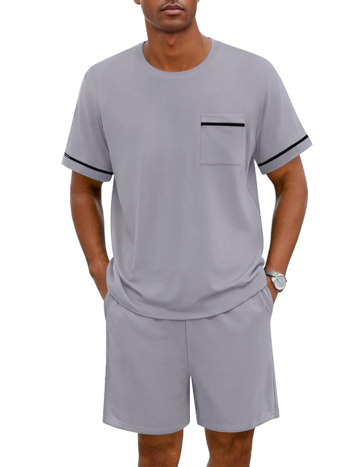 Ekouaer Men pajama set 2 Piece Short Sleeve Shirt and Shorts Lounge Sets