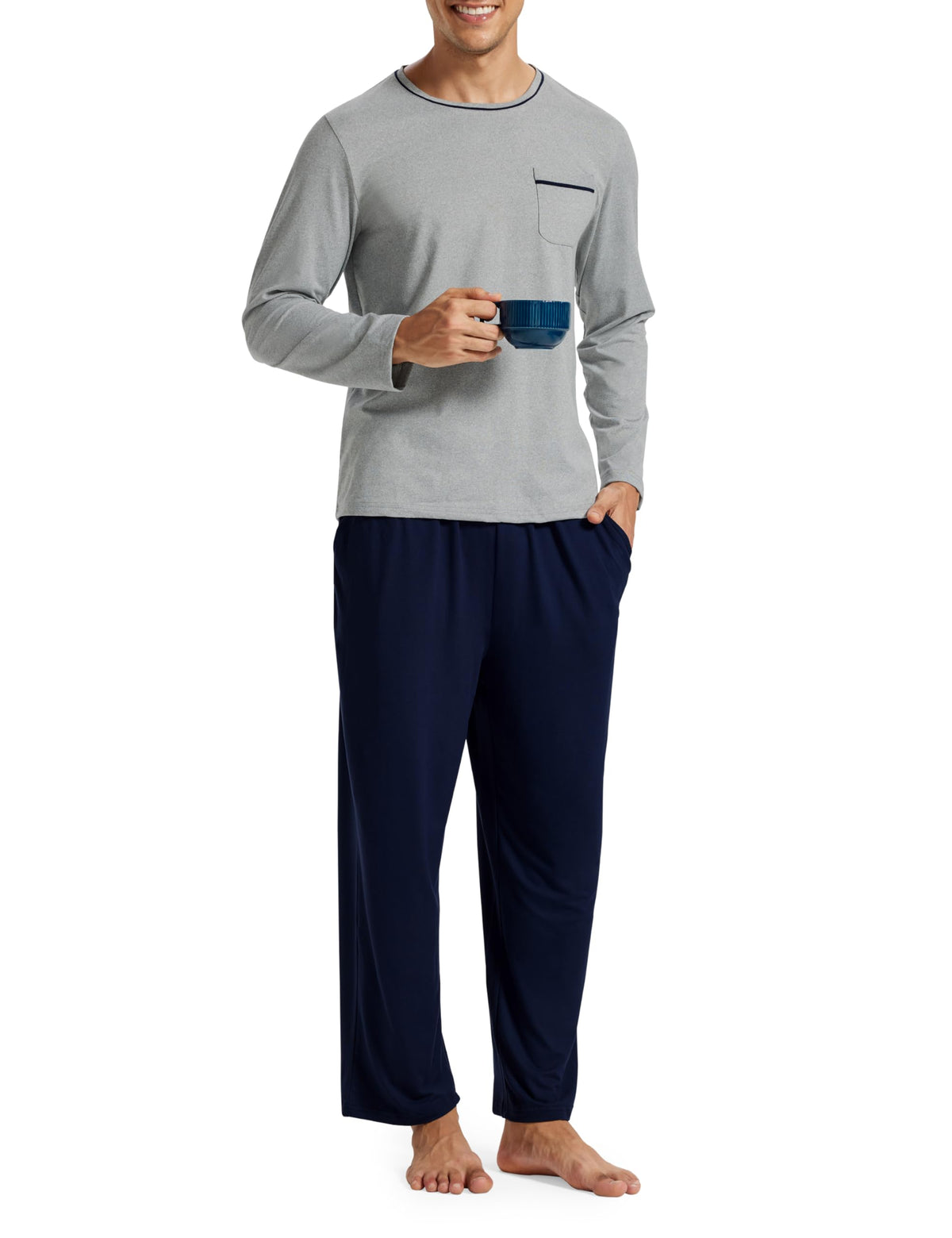 MoFiz Mens Pajamas Sets Long Sleeve Soft Plaid Christmas Pjs with Pockets