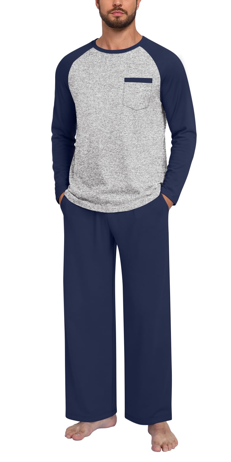 Anyhold Mens Pajamas Set Fall Long Sleeve Matching Couple Pjs Pocket
