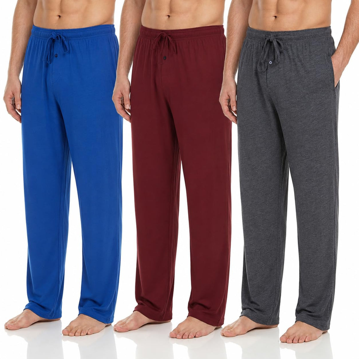 DARESAY Mens Pajama Pants 3 Pack – Soft Knit Lounge Sleepwear with Pockets, Elastic Waist & Drawstring, Up to 3XL
