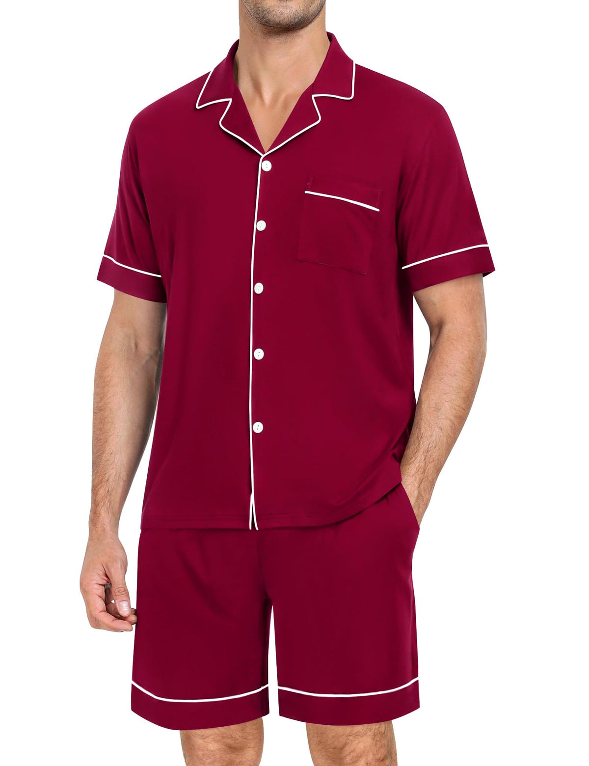 SWOMOG Mens Pajama Set Short Sleeve 2 PCS Sleepwear Button Down Soft Loungewear Modal Set Pj Set with Pockets S-3XL