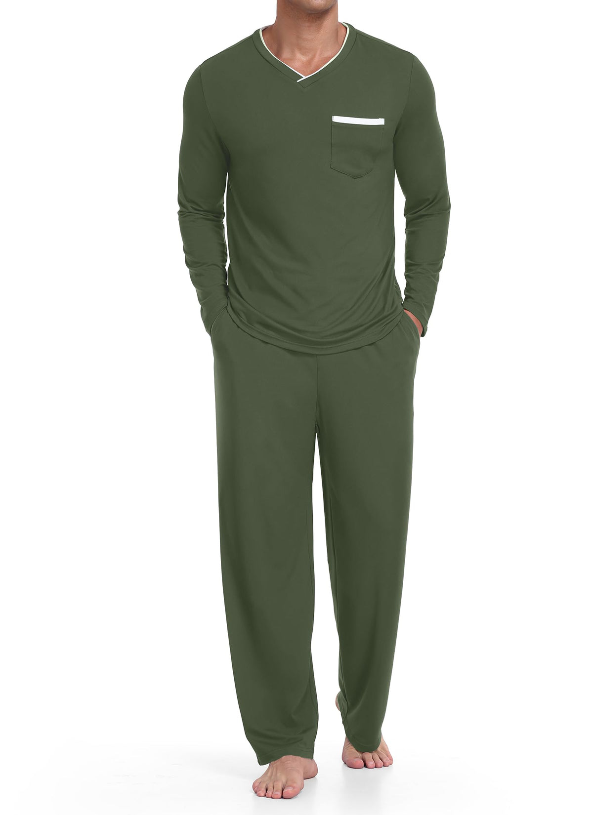 RQP Men's Long Sleeve Pajama Set Soft Stretch Sleepwear with Pockets