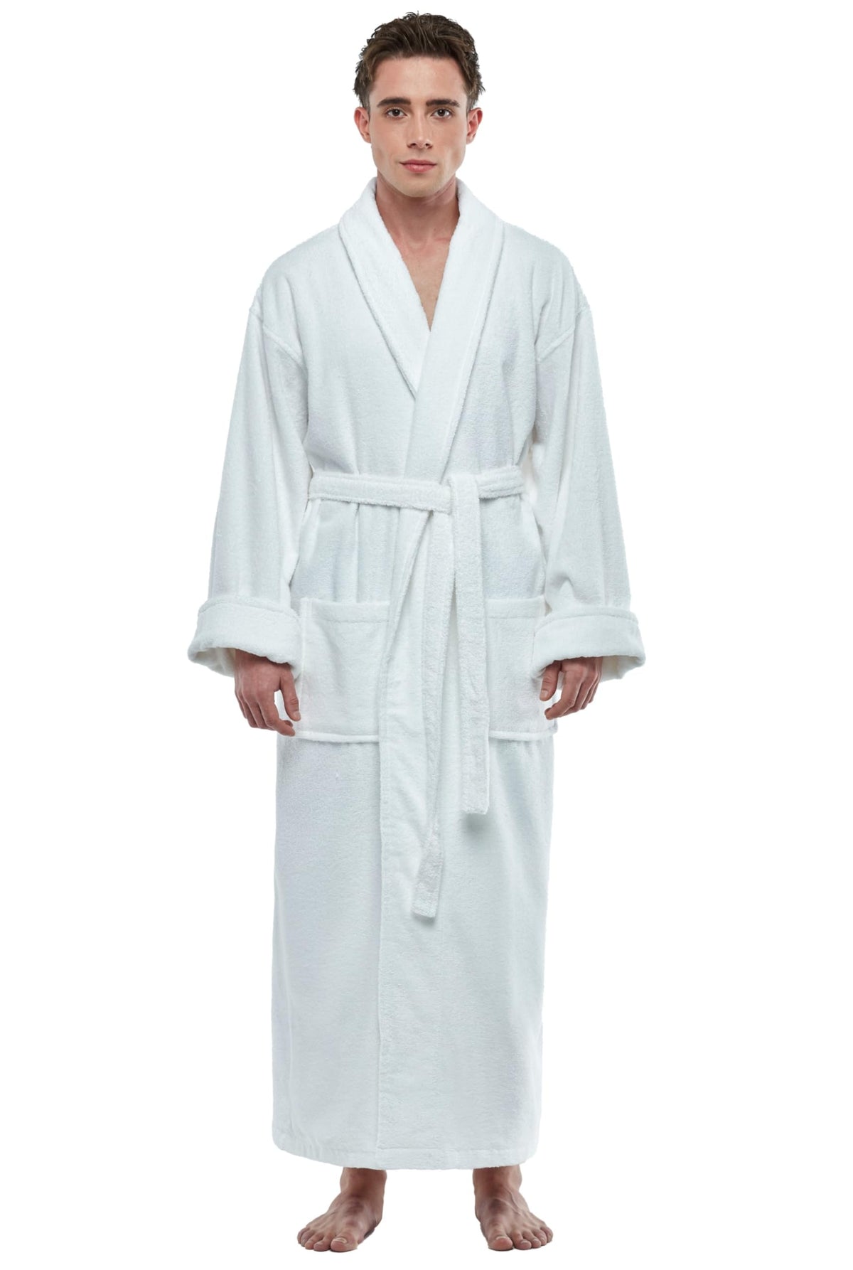 ESKYMODE Mens Cotton Bathrobe Ankle Length Long Men’s Terry Cloth Bath Robe