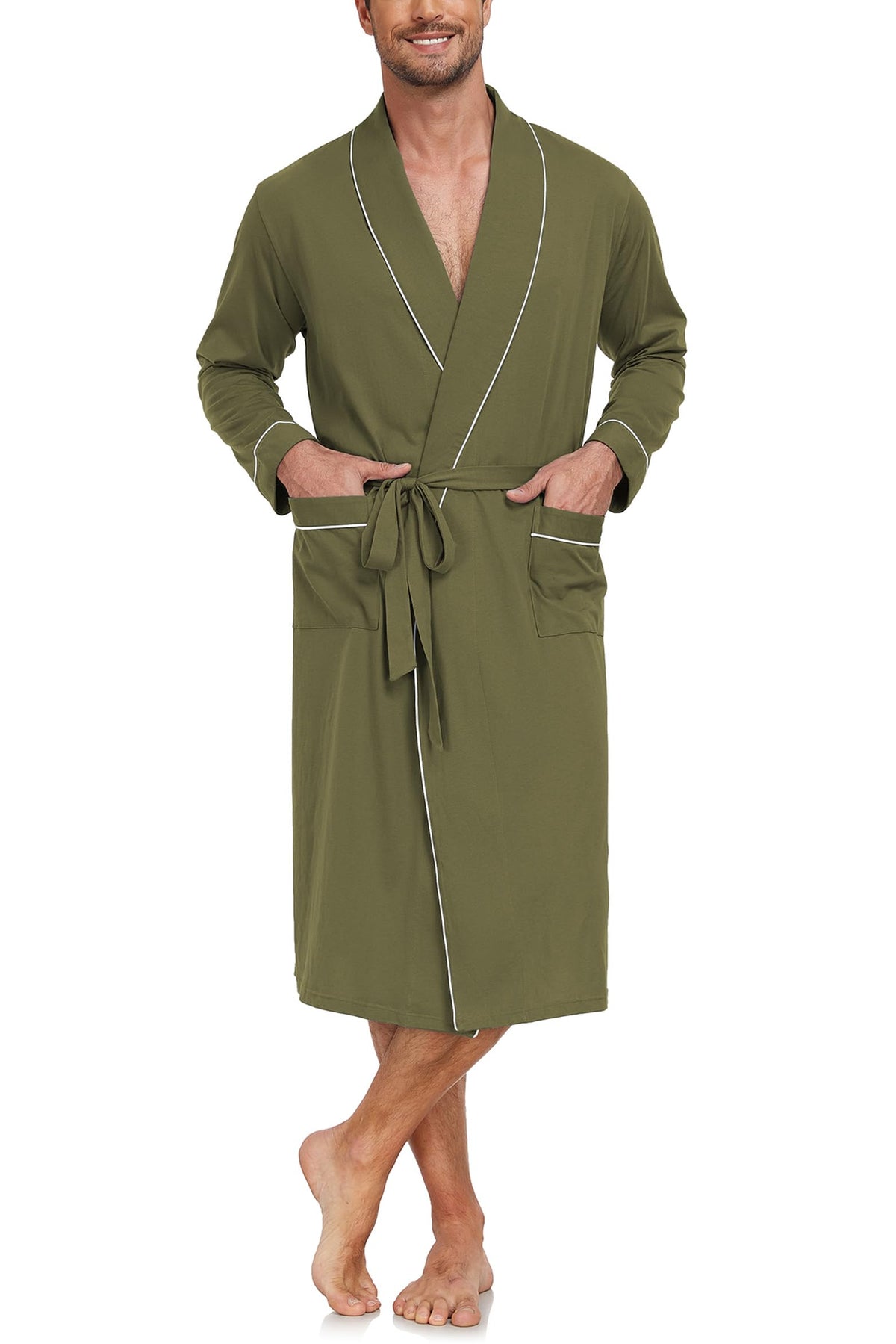 EA'S SECRET Men's 100% Cotton Robes Lightweight Long Sleeve Kimono Bathrobe Soft Over the Knee Sleepwear