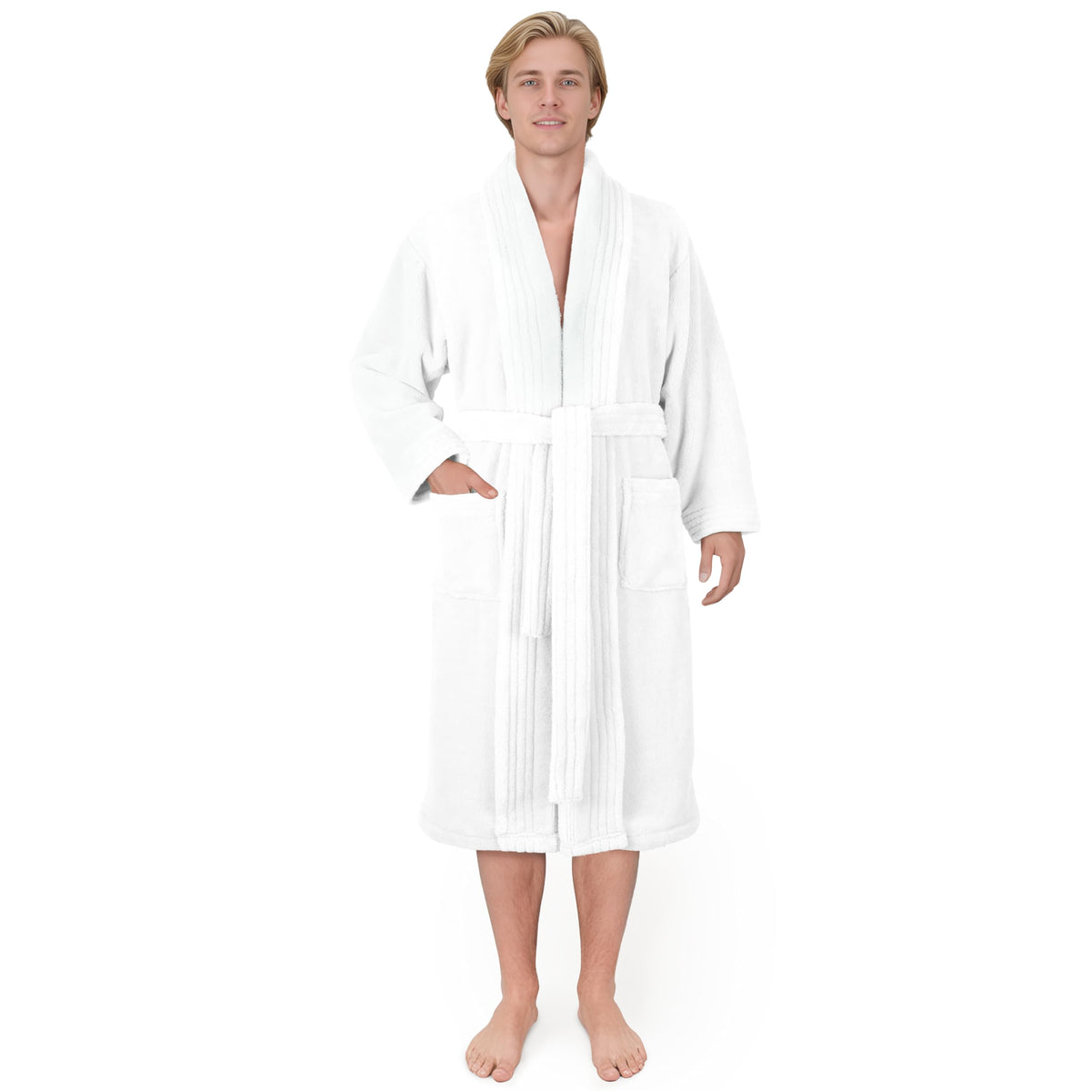 American Soft Linen Luxury Men’s Fleece Bathrobe Soft Warm Lightweight Plush Robe for Men Cozy Absorbent Spa Hotel Quality