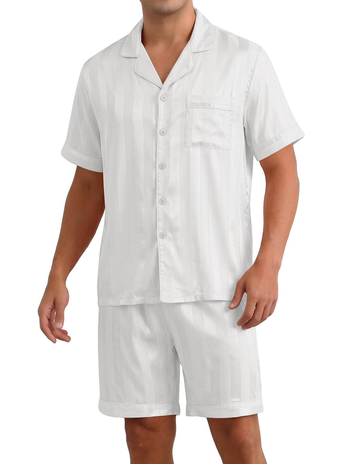 Sykooria Mens Pajamas Set Silk Satin Sleepwear 2 Piece Short Sleeve Loungewear Button Down Pj Set S-XXXL