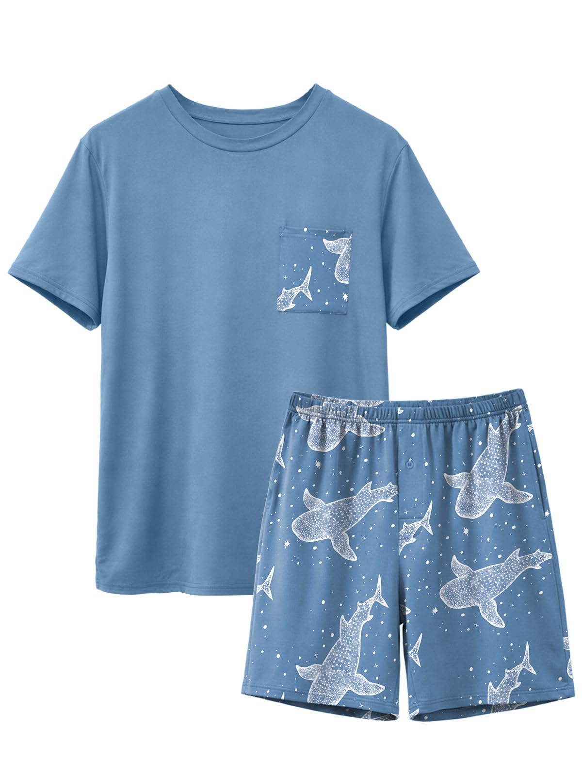 Feiersi Mens Pajama Set Sleepwear Pjs Lightweight Quick Dry Soft Short Sleeve Sleep Set With Pockets