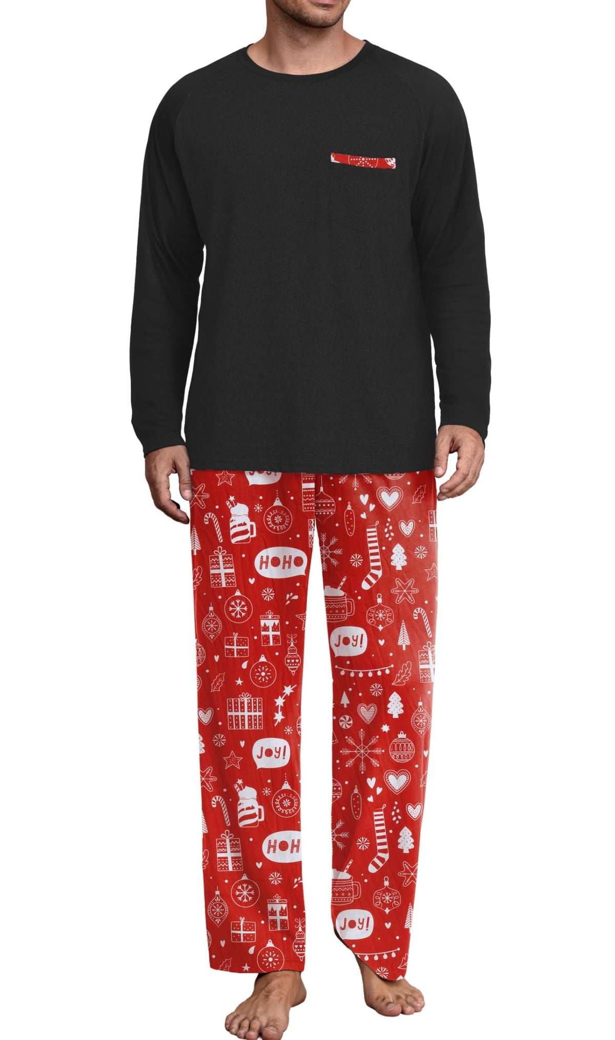 Mens Pajamas Set,Long Sleeve T Shirt Pjs Soft 2 Piece Loungewear With Pants