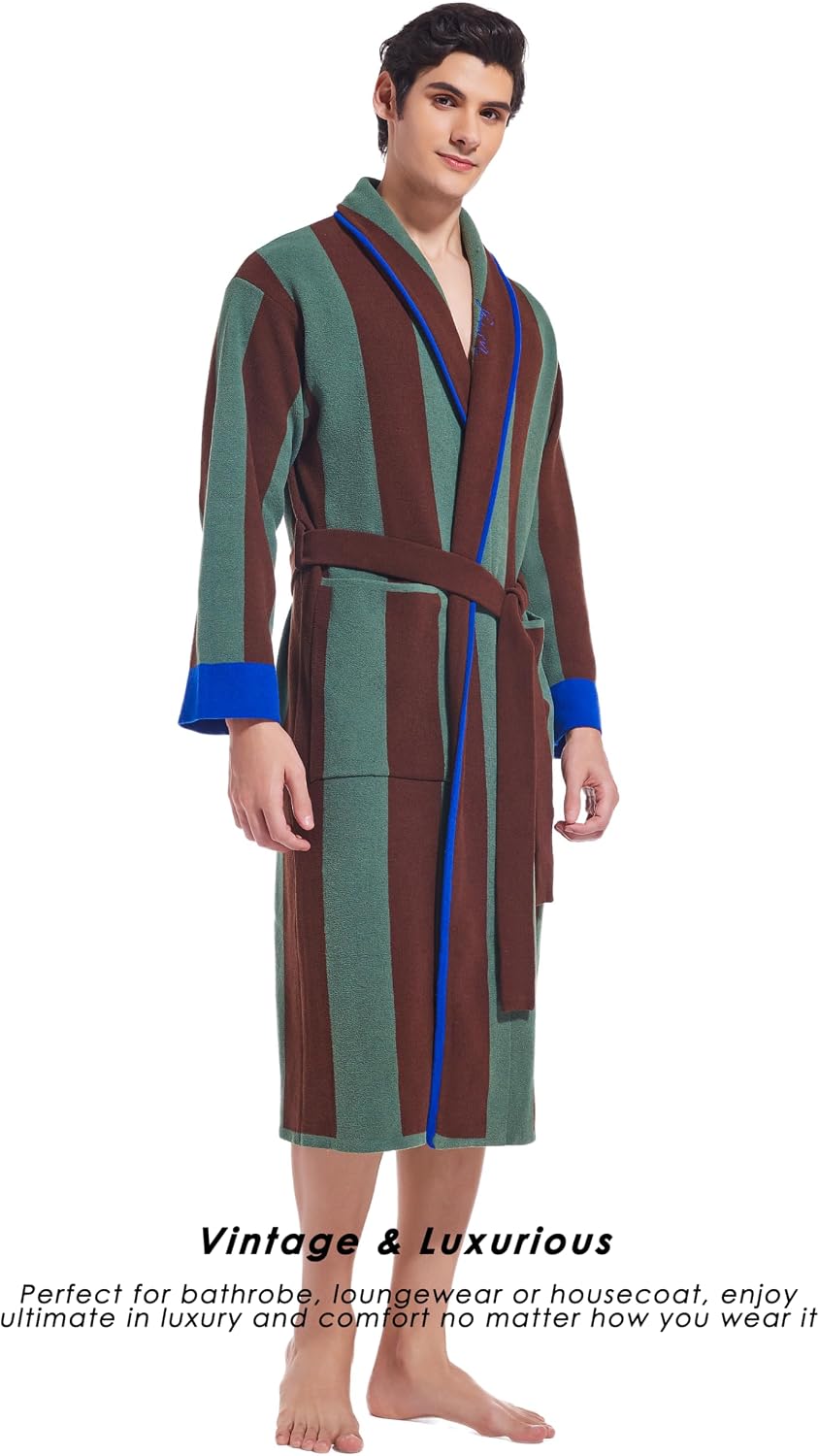 SlumberMee Mens Luxurious Robe Shawl Collar Bathrobe for Men Vintage Stripe