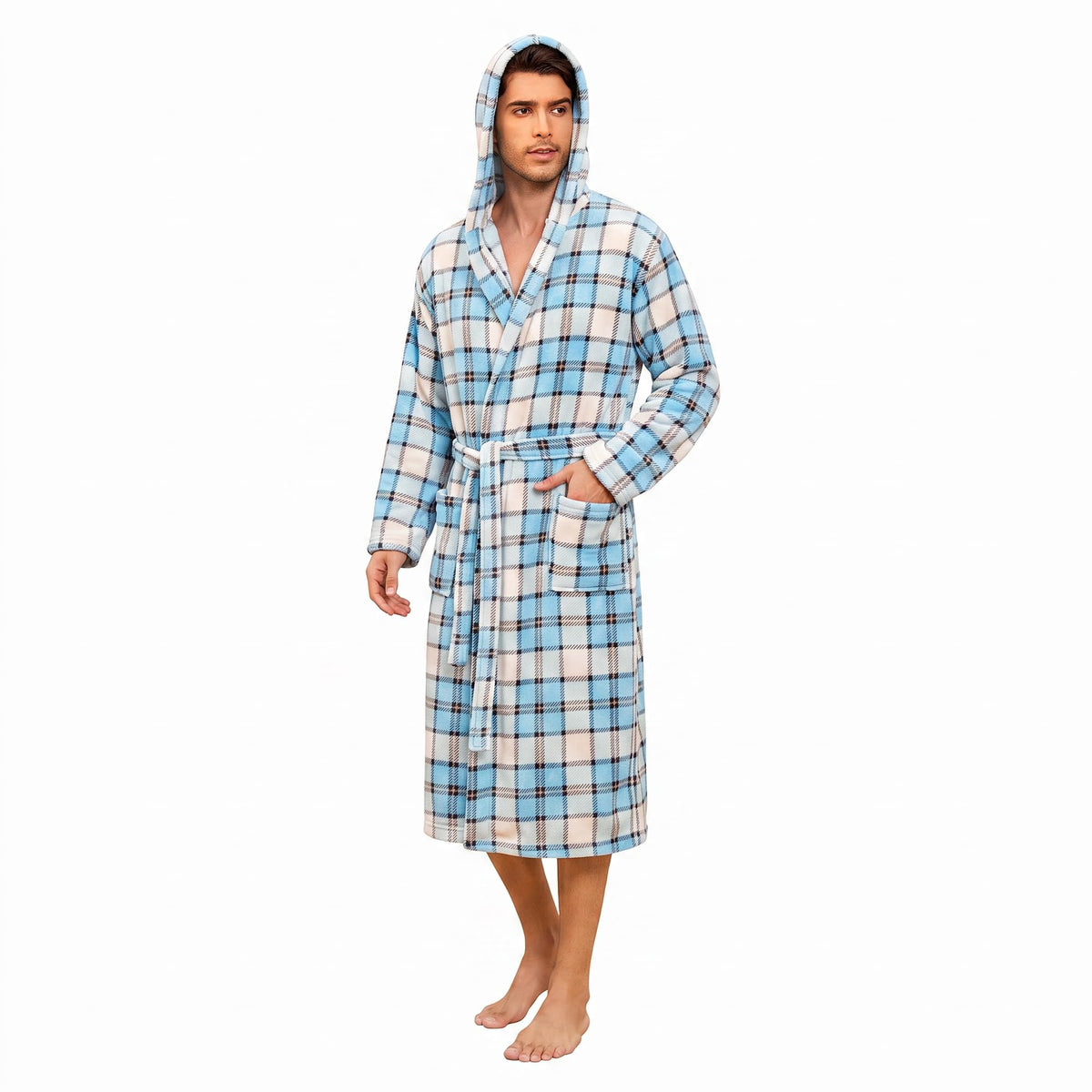 Vulcanodon Mens Robe with Hood, Fleece Bathrobe Plush Robes for Men