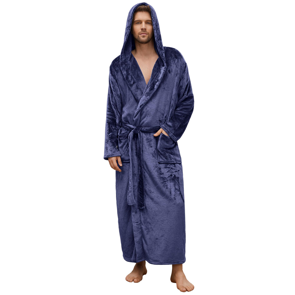 U2SKIIN Mens Fleece Robe Hooded Bathrobe Plush Robe for Men
