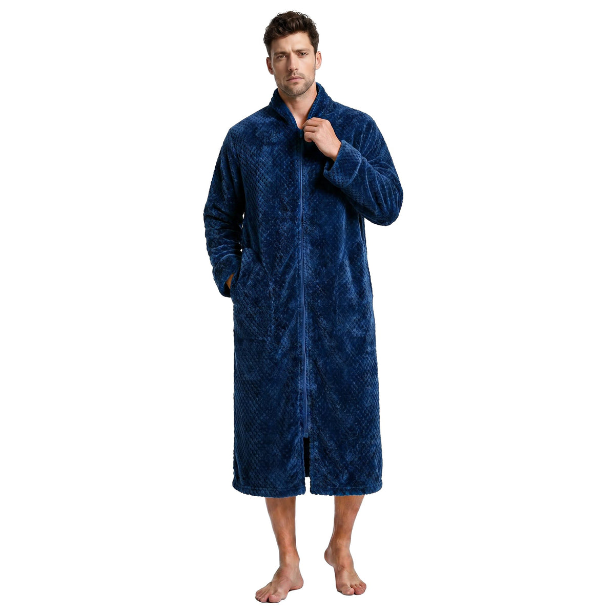 U2SKIIN Men's Fleece Zippered Bathrobe, Soft Plush Robe