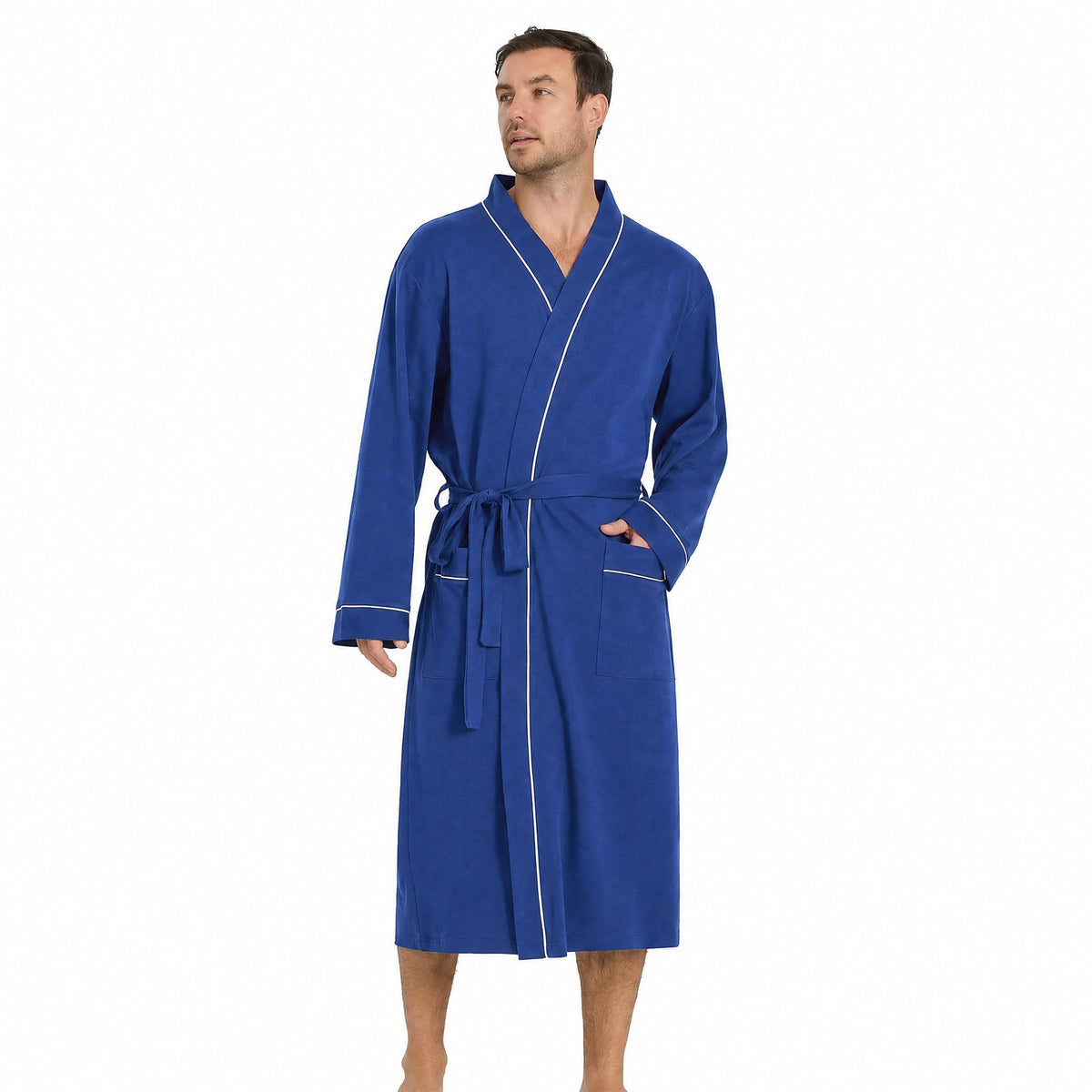 Vulcanodon Mens Organic Cotton Robe, Soft Kimono Bathrobe with Pockets