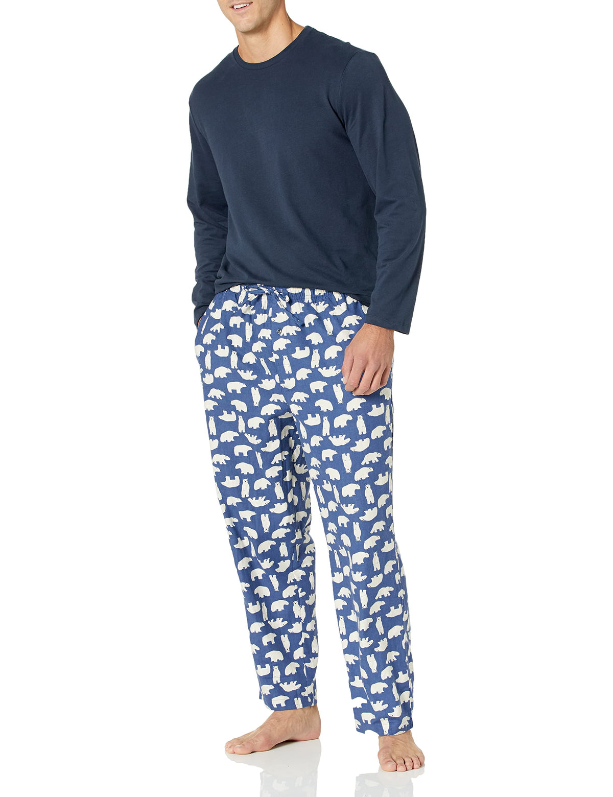 Amazon Essentials Men's 100% Cotton Flannel Pant and Long-Sleeve T-Shirt Pajama Set