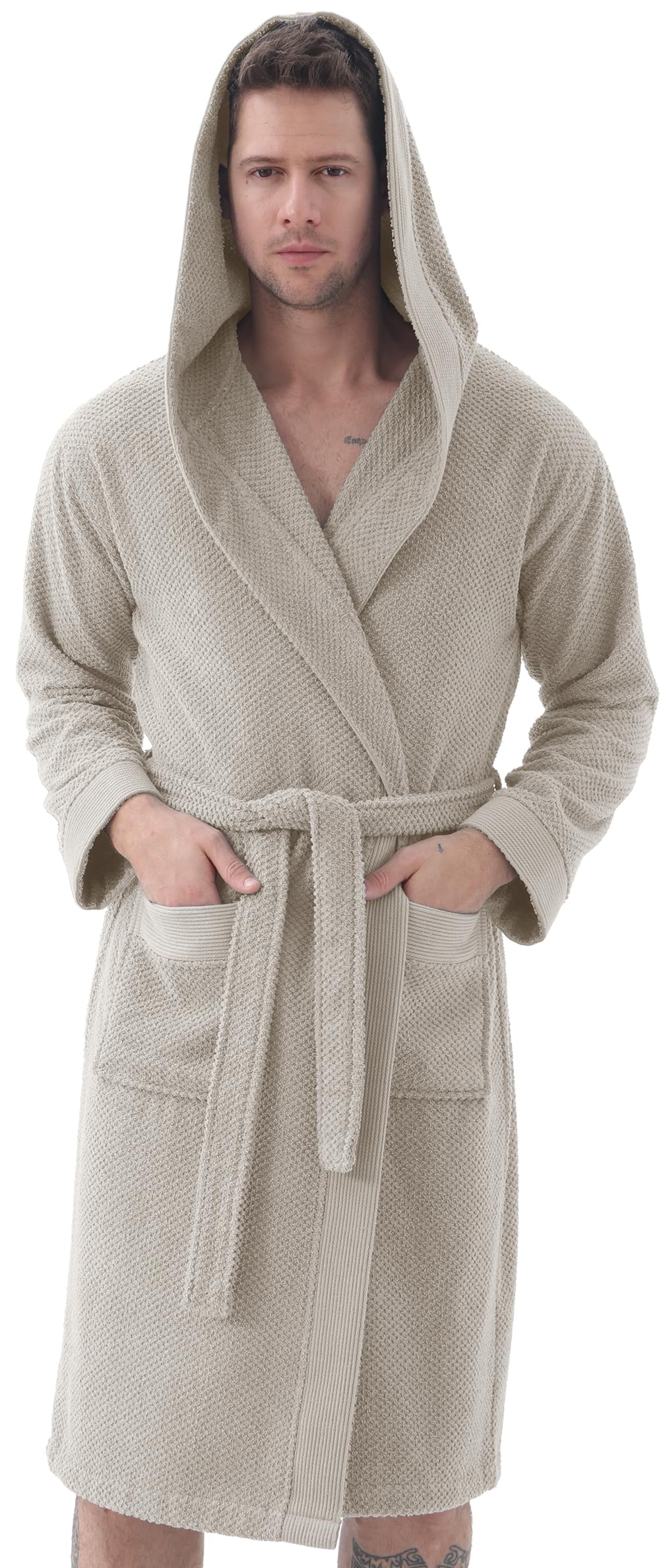 SEYANTE Luxury Bathrobe Men - GOTS Certified Organic Turkish Cotton Terry Cloth Hooded Robe