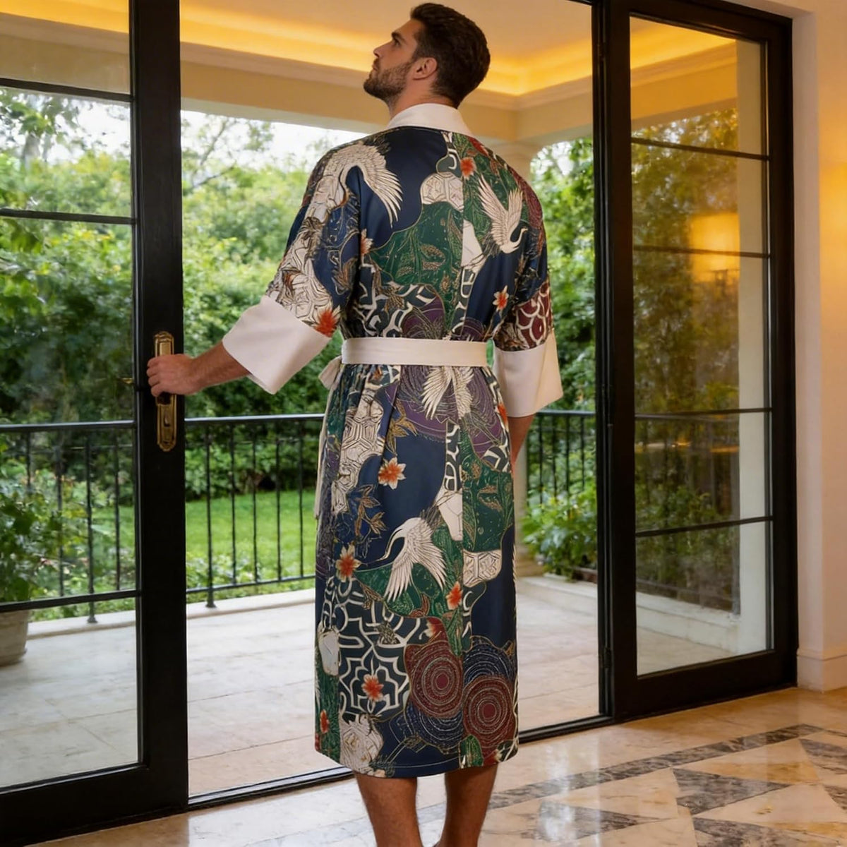 Mens Lightweight Soft Satin Kimono Lounge Bath Robe for Summer