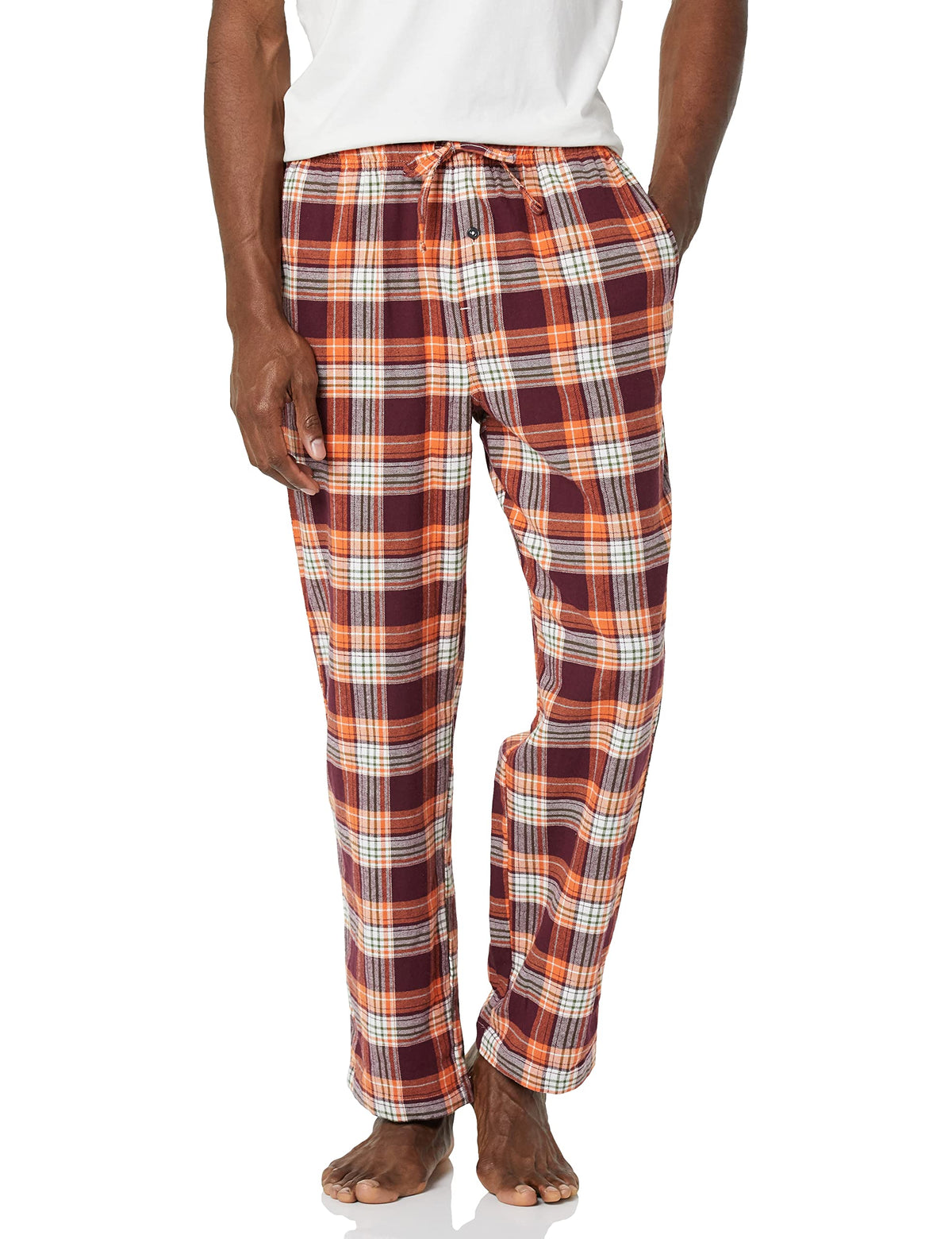 Amazon Essentials Men's 100% Cotton Flannel Sleep Pant, Relaxed Fit Lounge Pants with Elastic Waist and Drawstring