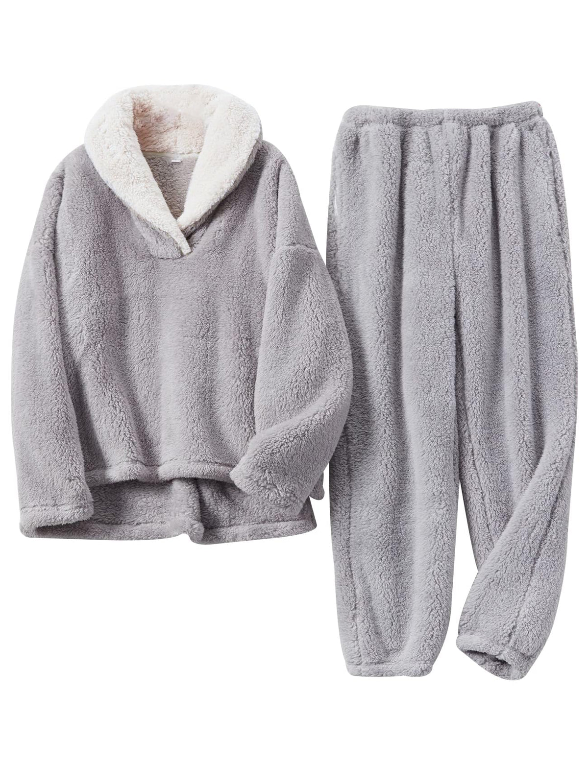 Arssm Mens Fluffy Pajamas Set 2 Piece Winter Fleece Pjs