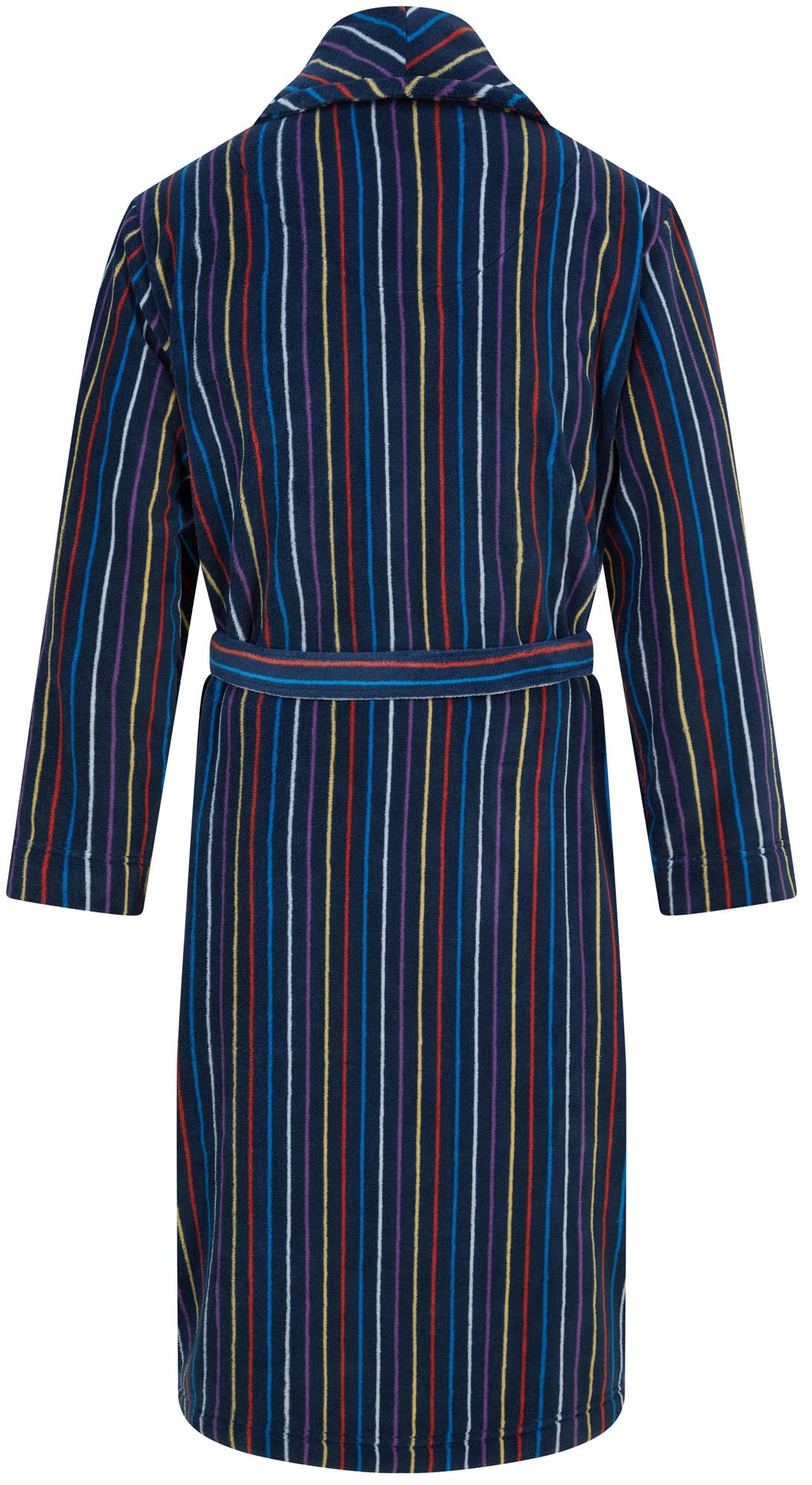 John Christian Men's Warm Fleece Robe, Navy with Multicolored Stripes