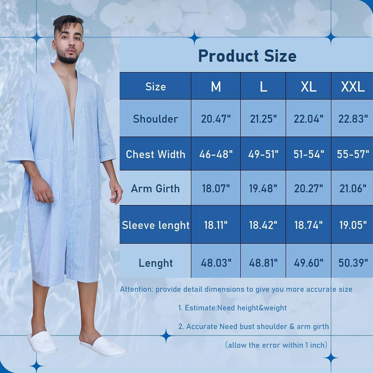 Mens Bathrobe, Lightweight Cotton Short Sleeve Silky Bath Robe for Men