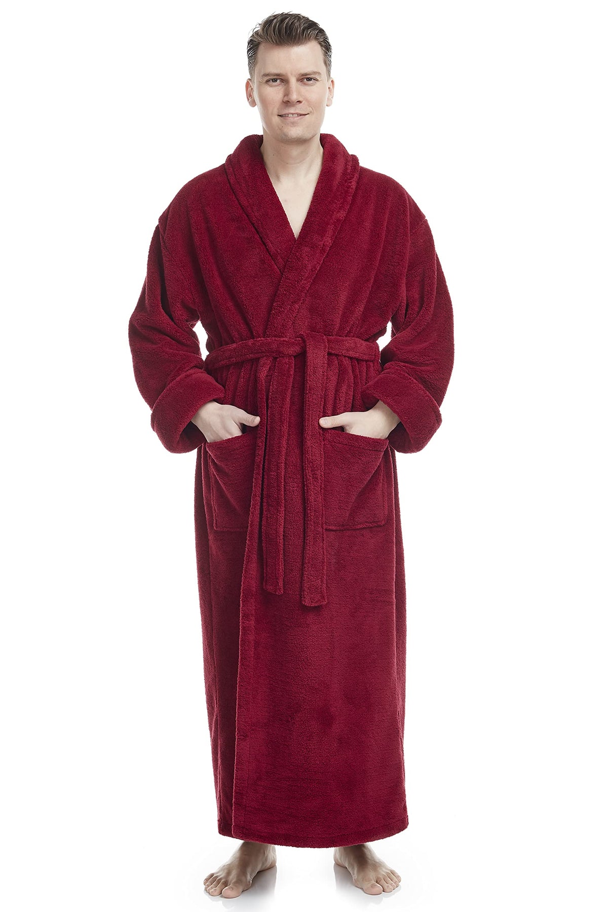 Arus Men's Shawl Collar Full Length Tall Long Fleece Robe, Turkish Bathrobe