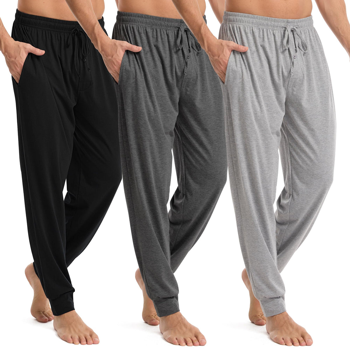 3 Pack Mens Pajama Pants Cotton Jogger Pjs Lightweight Lounge Pant