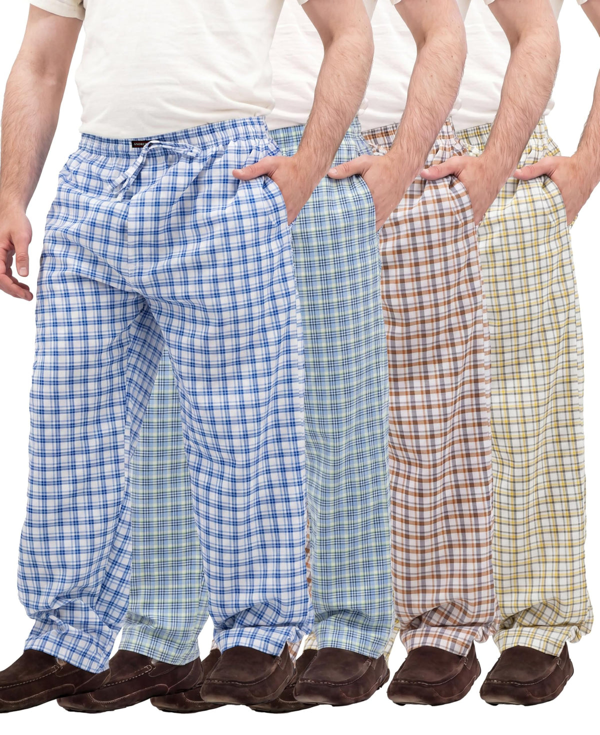 Andrew Scott Men's Drawstring Lounge Pants | Soft Woven Premium Cotton Blended PJ Bottoms | Multi Packs & Colors