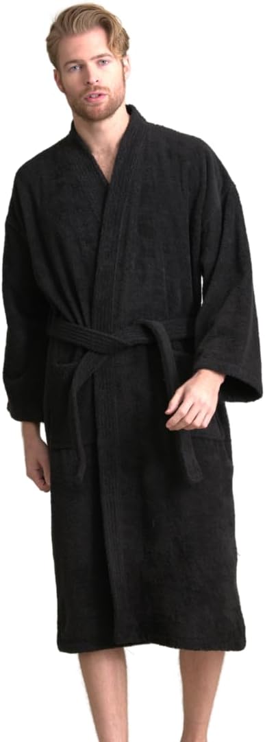Men's Absorbent Kimono Bathrobe, 100% Turkish Cotton Terry
