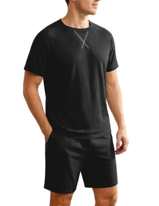 Marvmys Mens Pajama Set Cotton Summer Pjs Short Sleeve Sleepwear Lightweight Pajamas 2 Pieces Loungewear with Pockets S-2XL