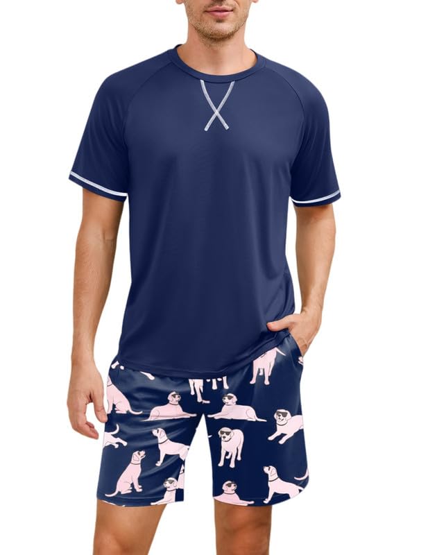 Marvmys Mens Pajama Set Cotton Summer Pjs Short Sleeve Sleepwear Lightweight Pajamas 2 Pieces Loungewear with Pockets S-2XL