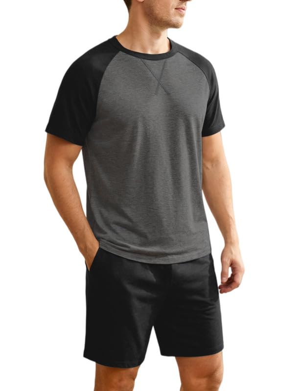Marvmys Mens Pajama Set Cotton Summer Pjs Short Sleeve Sleepwear Lightweight Pajamas 2 Pieces Loungewear with Pockets S-2XL