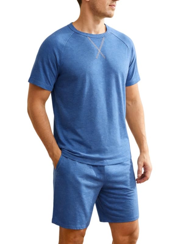 Marvmys Mens Pajama Set Cotton Summer Pjs Short Sleeve Sleepwear Lightweight Pajamas 2 Pieces Loungewear with Pockets S-2XL