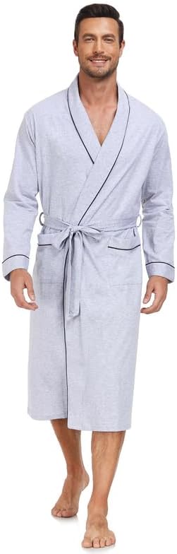 CF Mens Cotton Robe Lightweight Bathrobes Soft Long Robe Kimono Bathrobe
