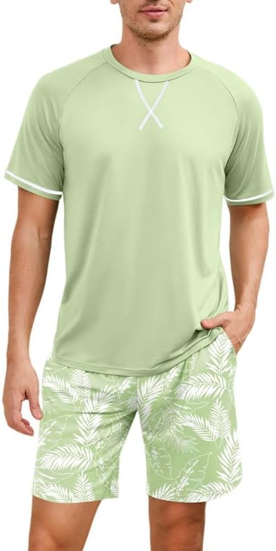 Marvmys Mens Pajama Set Cotton Summer Pjs Short Sleeve Sleepwear Lightweight Pajamas 2 Pieces Loungewear with Pockets S-2XL