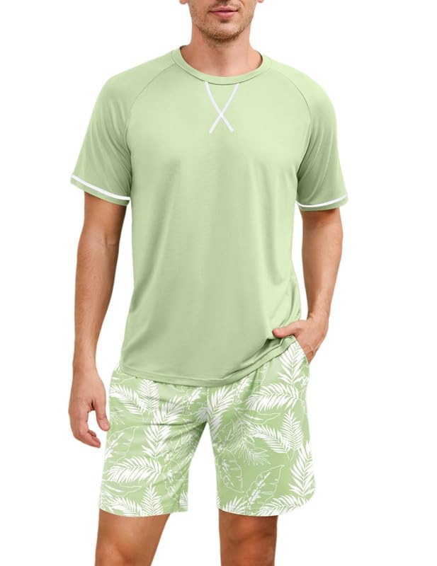 Marvmys Mens Pajama Set Cotton Summer Pjs Short Sleeve Sleepwear Lightweight Pajamas 2 Pieces Loungewear with Pockets S-2XL