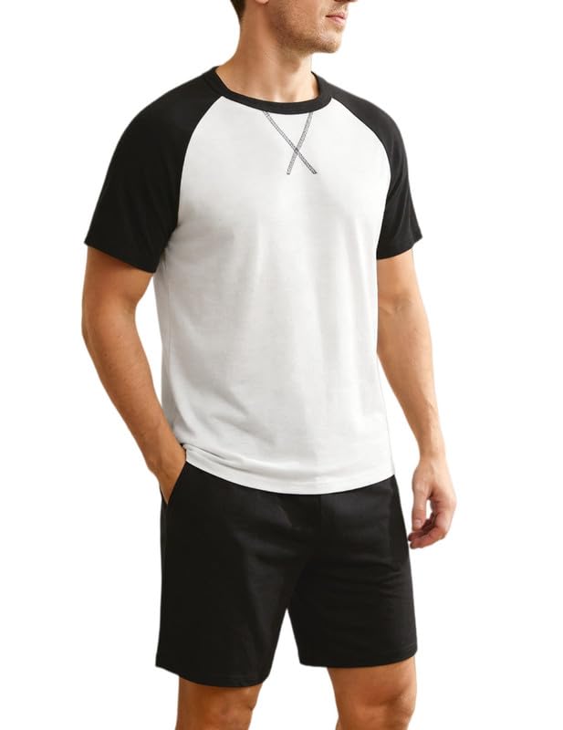 Marvmys Mens Pajama Set Cotton Summer Pjs Short Sleeve Sleepwear Lightweight Pajamas 2 Pieces Loungewear with Pockets S-2XL