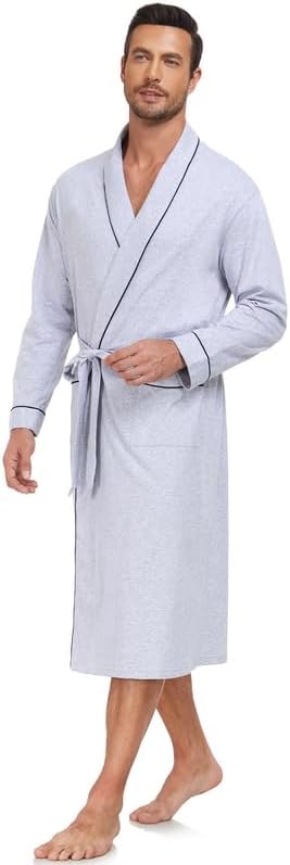 CF Mens Cotton Robe Lightweight Bathrobes Soft Long Robe Kimono Bathrobe