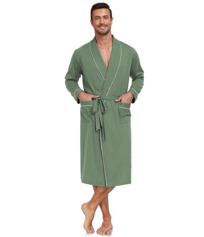 CF Mens Cotton Robe Lightweight Bathrobes Soft Long Robe Kimono Bathrobe
