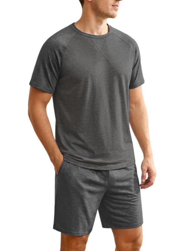 Marvmys Mens Pajama Set Cotton Summer Pjs Short Sleeve Sleepwear Lightweight Pajamas 2 Pieces Loungewear with Pockets S-2XL