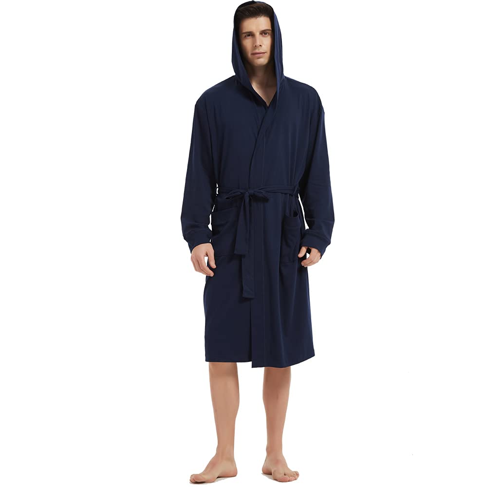 HOLOVE Hooded Men's Cotton Robes Lightweight Bathrobe,Shower Spa Lounge & House