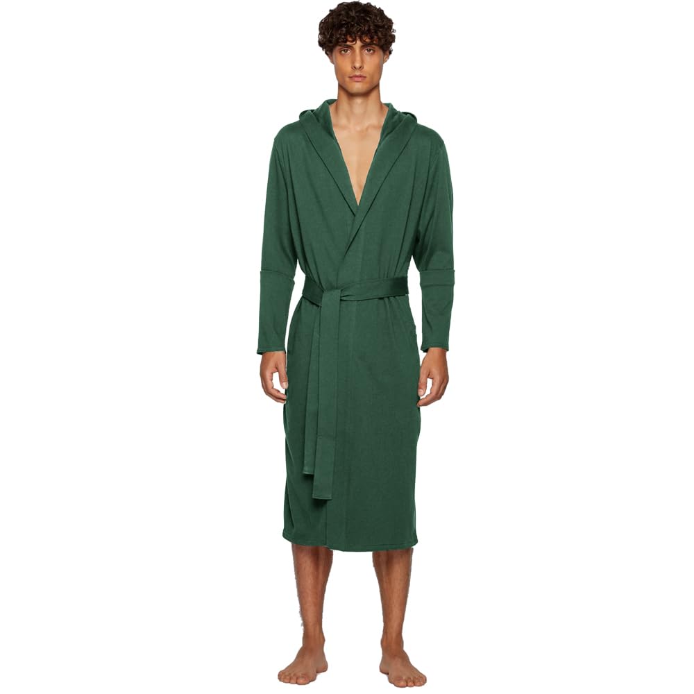 HOLOVE Hooded Men's Cotton Robes Lightweight Bathrobe,Shower Spa Lounge & House