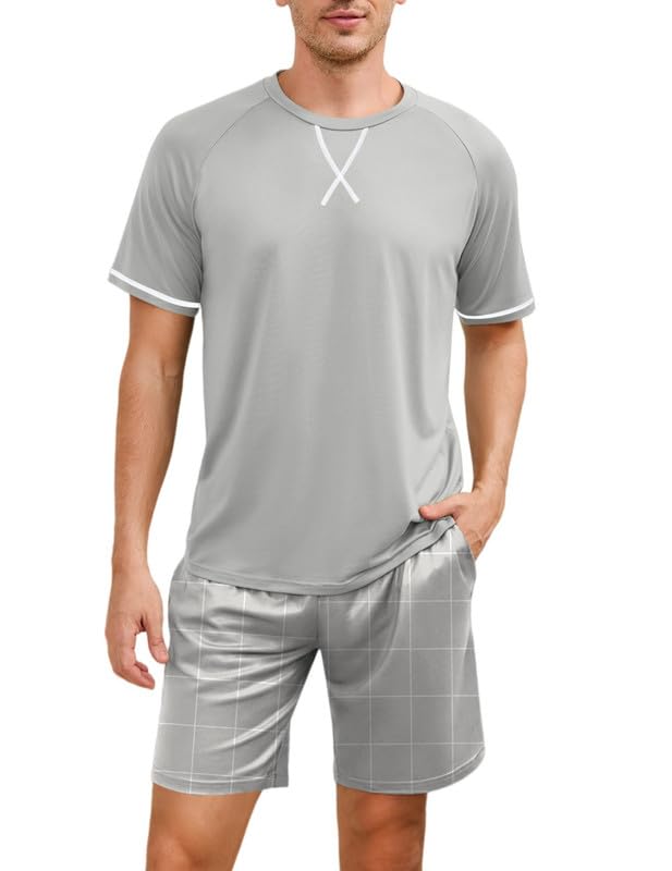 Marvmys Mens Pajama Set Cotton Summer Pjs Short Sleeve Sleepwear Lightweight Pajamas 2 Pieces Loungewear with Pockets S-2XL