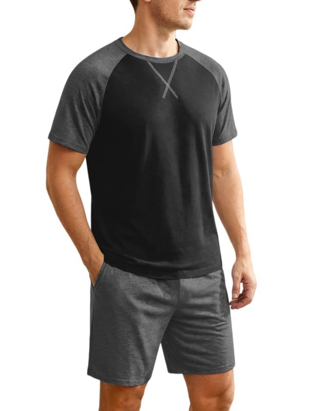 Marvmys Mens Pajama Set Cotton Summer Pjs Short Sleeve Sleepwear Lightweight Pajamas 2 Pieces Loungewear with Pockets S-2XL