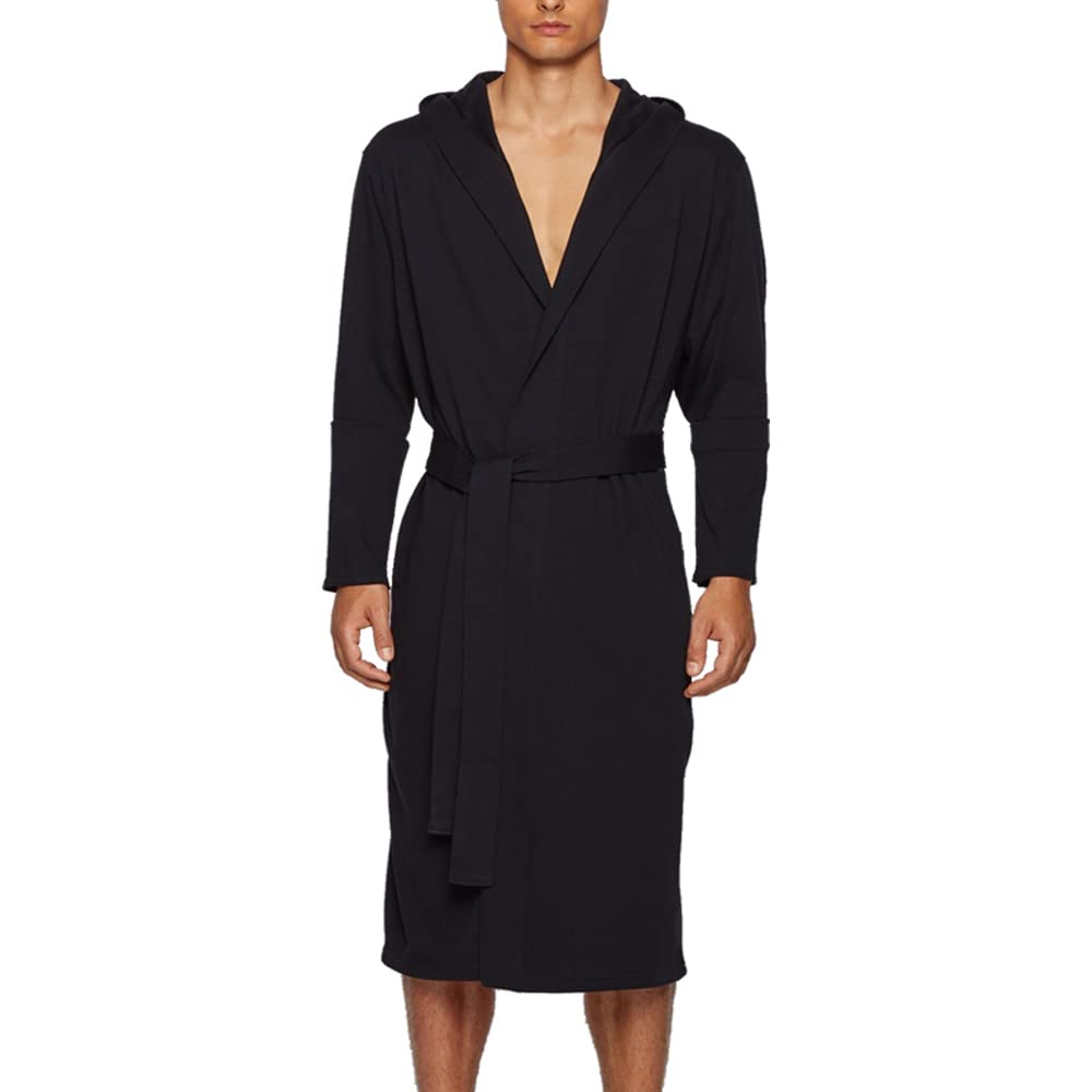 HOLOVE Hooded Men's Cotton Robes Lightweight Bathrobe,Shower Spa Lounge & House