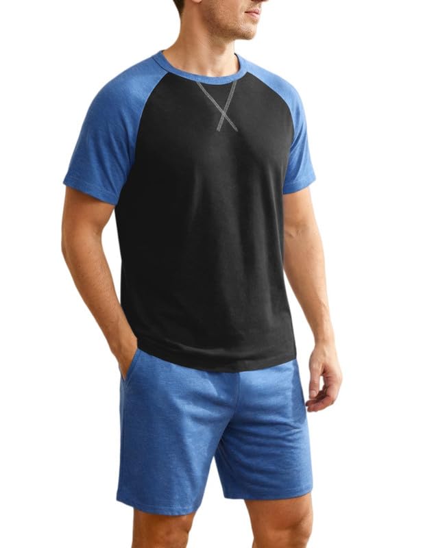 Marvmys Mens Pajama Set Cotton Summer Pjs Short Sleeve Sleepwear Lightweight Pajamas 2 Pieces Loungewear with Pockets S-2XL