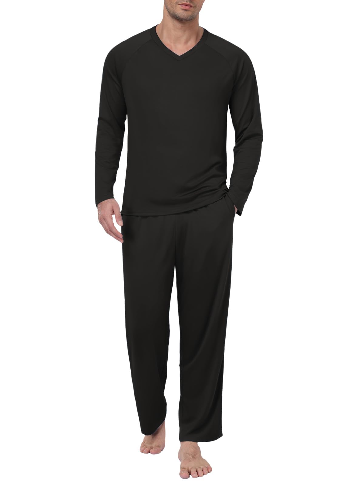 Feiersi Men's Pajama Set Soft Long Sleeve Pjs Sets V-neck Loungewear Shirts