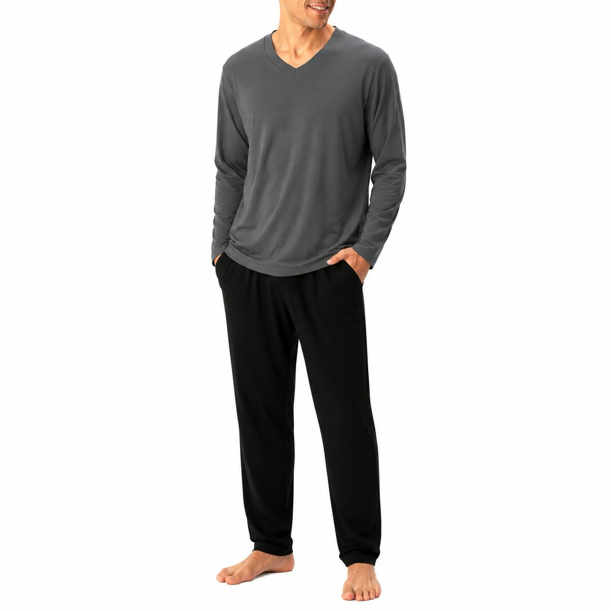 DAVID ARCHY Men's Cotton Pajama Set, Soft V-Neck Long Sleeve PJs
