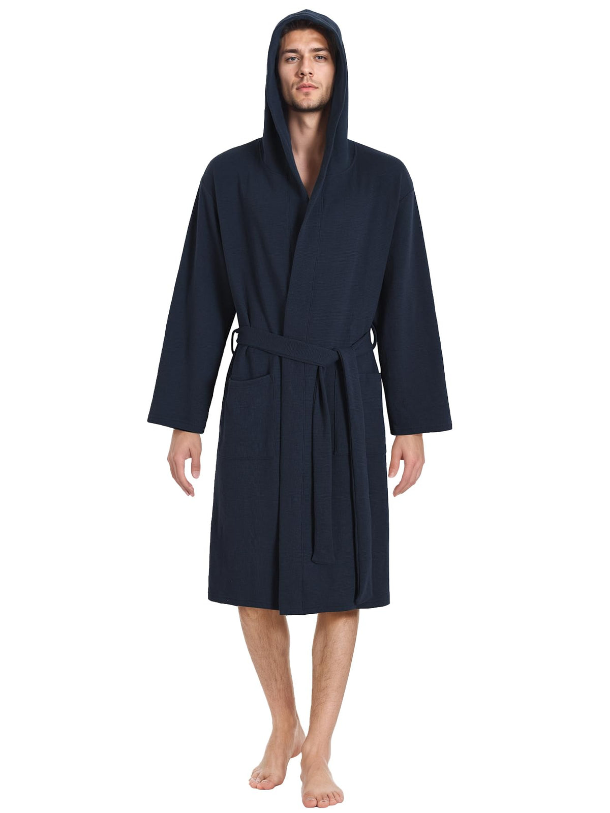 Latuza Men's Waffle Knit Hooded Robe Lightweight Bathrobe